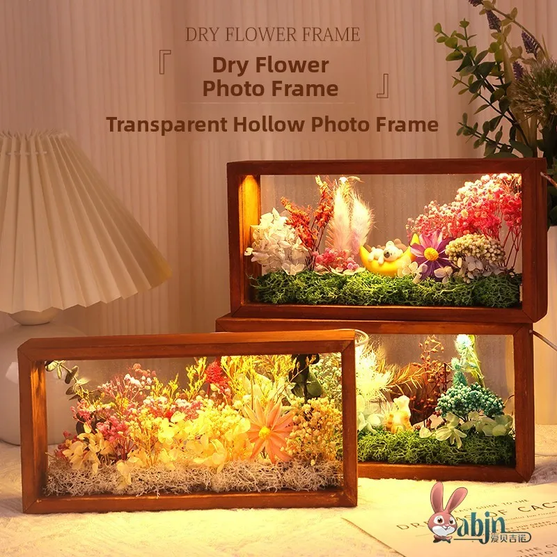 

Handmade Acrylic Picture Frame Women's Day Gift Hollow out with Light Dried Flower Preservation DIY Material Kit Home Decor