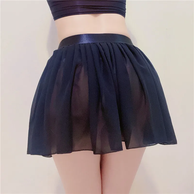 FREEAUCE Elastic See Through A-Line Pleated Mini Skirts Solid Black Sexy Long High Waisted White Lace Short Skirt for Women