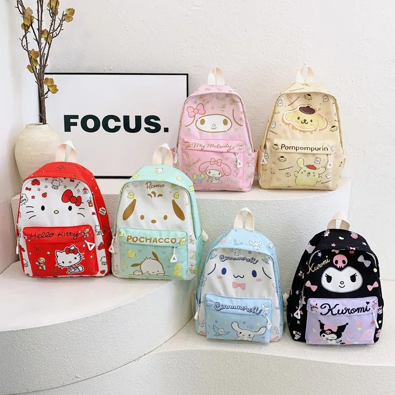 

New Sanrio Schoolbag Children Backpack Kawaii Hello Kitty Cinnamoroll Kuromi Kids Anime Portable Small Backpack Study Stationery