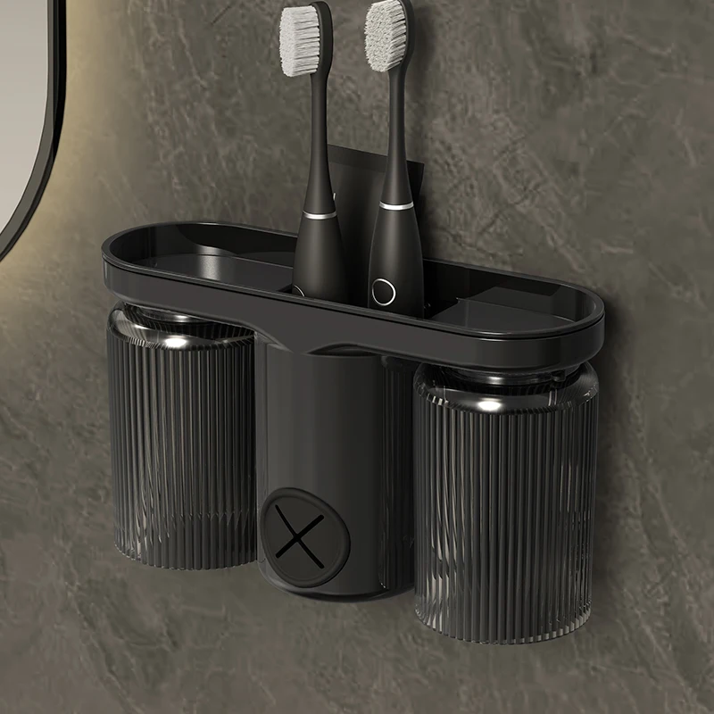 Wall Mounted Double Cup Non Perforated Dental Cup, Toothpaste Towel Storage Rack, Mouthwash Cup, Suitable For Bathrooms