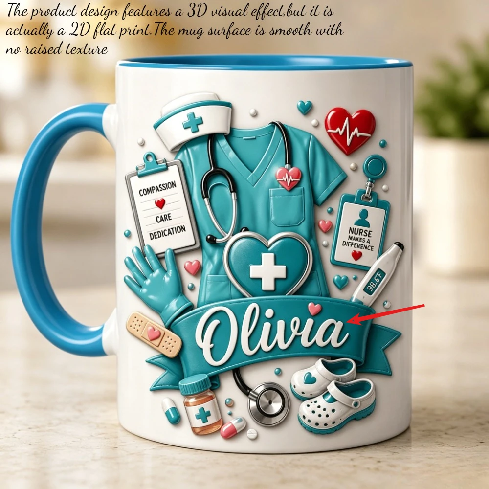 Personalized Nurse Mug 11oz Custom Name Teal Stethoscope Design Ceramic Cup Gift for RN Medical Worker