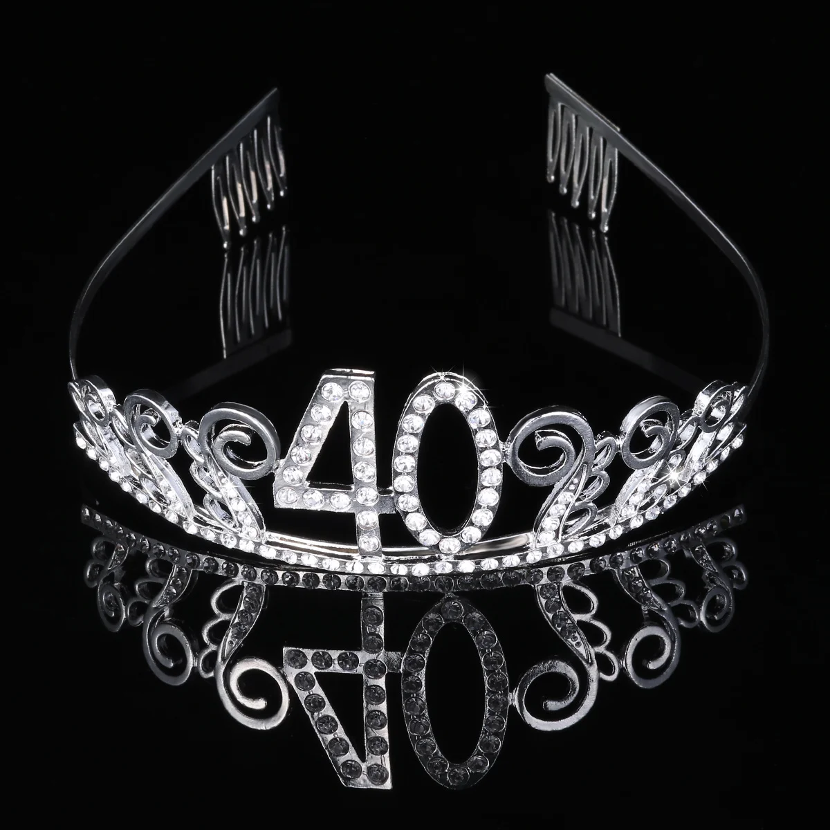تاج كريستال مبهر لعيد الميلاد الأربعين مع أمشاط للنساء بأحجار الراين اللامعة وعصابة رأس أنيقة للحفلات #2