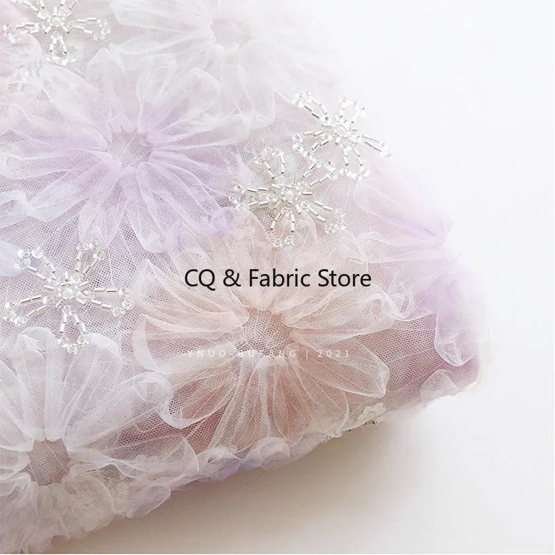 

Colorful Lace Bead Embroidery Three-dimensional Flower Mesh Lace Fabric For Wedding And Evening Dress Designer Fabric