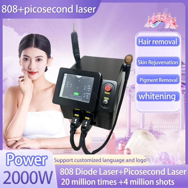 

2-in-1 Q Switch Nd Yag Picosecond laser Tattoo Removal Pigment Removal For Chloasma Diode Laser Ice Hair Removal Machine