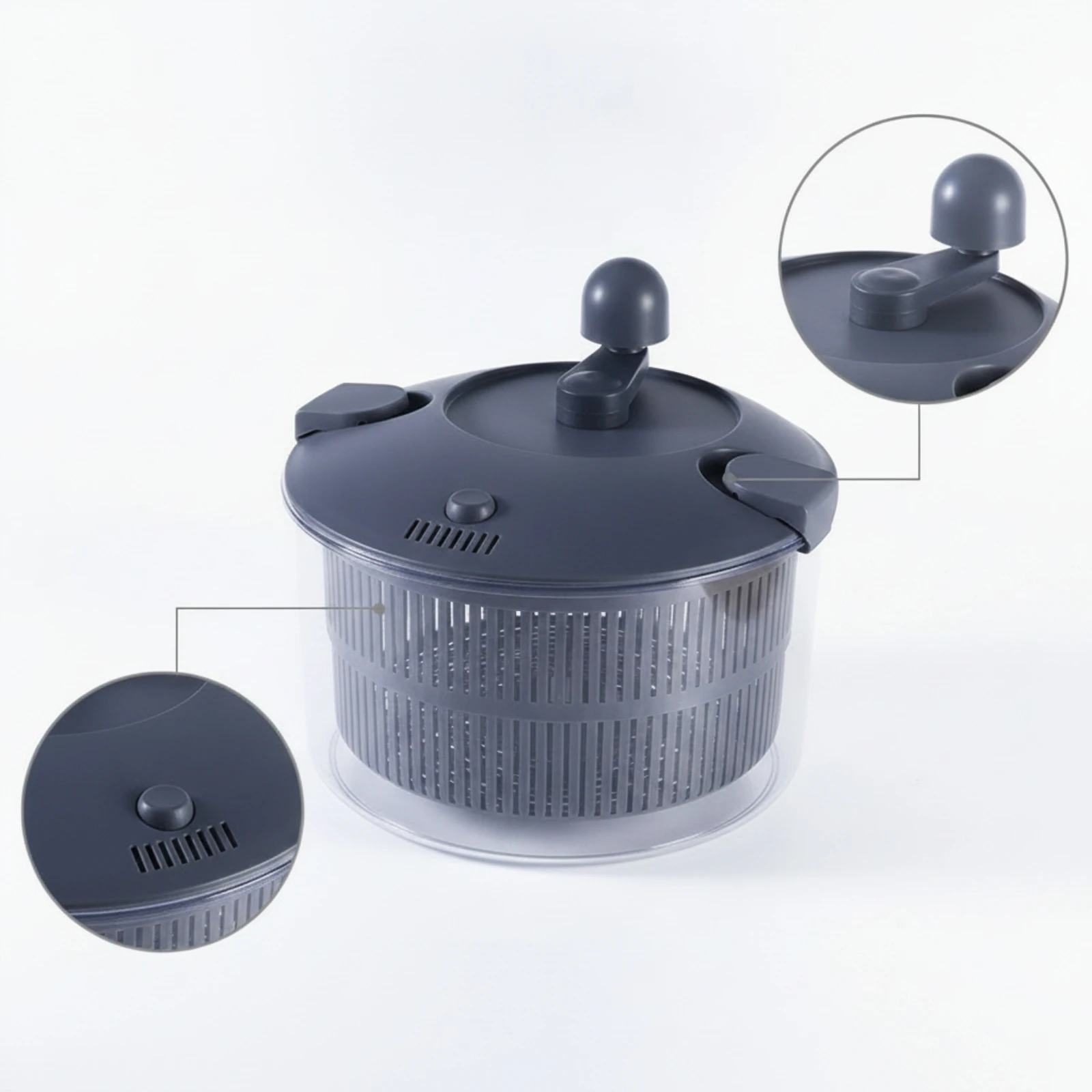 Salad Dryer with Colander Basket Stainless Steel Dryer with Brake Button Draining Basket with Lid Long-Lasting Fruit Washer