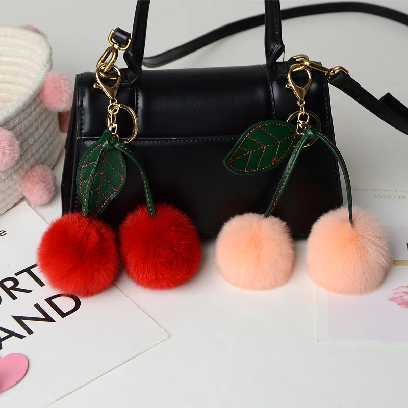 Nieuwe Otter Konijn Haar Kers Multi-color Auto Sleutelhanger Hanger Leuke Pompom Pop Pop Tas Tas Opknoping Sleutelhangers voor Vrouwen Gift