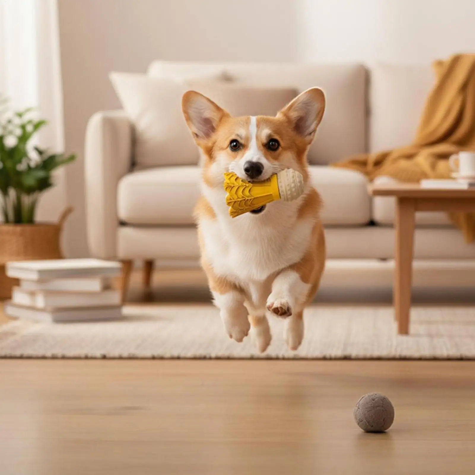 Dog Food Dispenser Toy Fun Badminton Shape Bouncing Teether With Bell Dog Chew Toy For Travel Pool Park Yard Bedroom Garden
