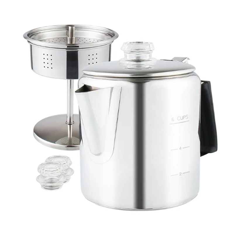 

Multi Use Percolator Coffee Pot With Heat Resistant Glass Knob & Silica Gel Handle, For Indoor Induction Cooktop, 6 Cup