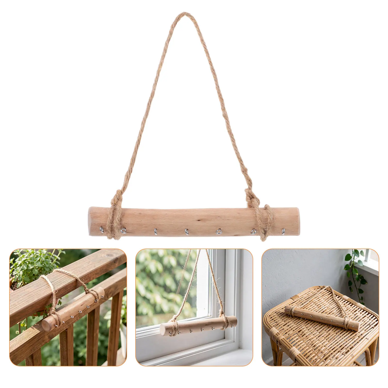 Wooden Wind Chime Holder Bar Driftwood Hanging Rod Balcony Decor Hanger Multi Hook Rack Wood Wall Hooks Wind Chime Hanging Bar