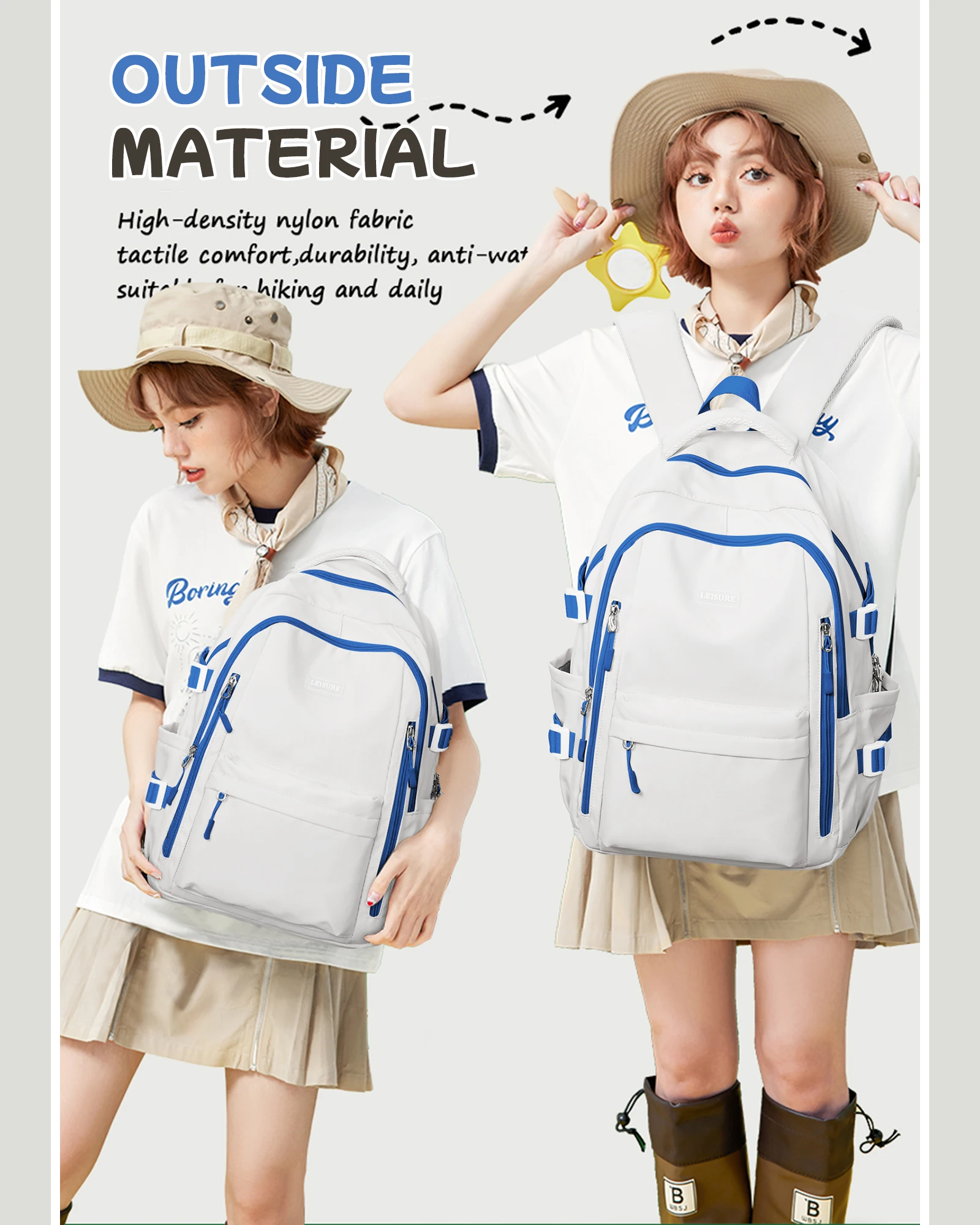 Schoolbag, backpack for junior high school students, computer backpack for college students, collision color design, multi-color