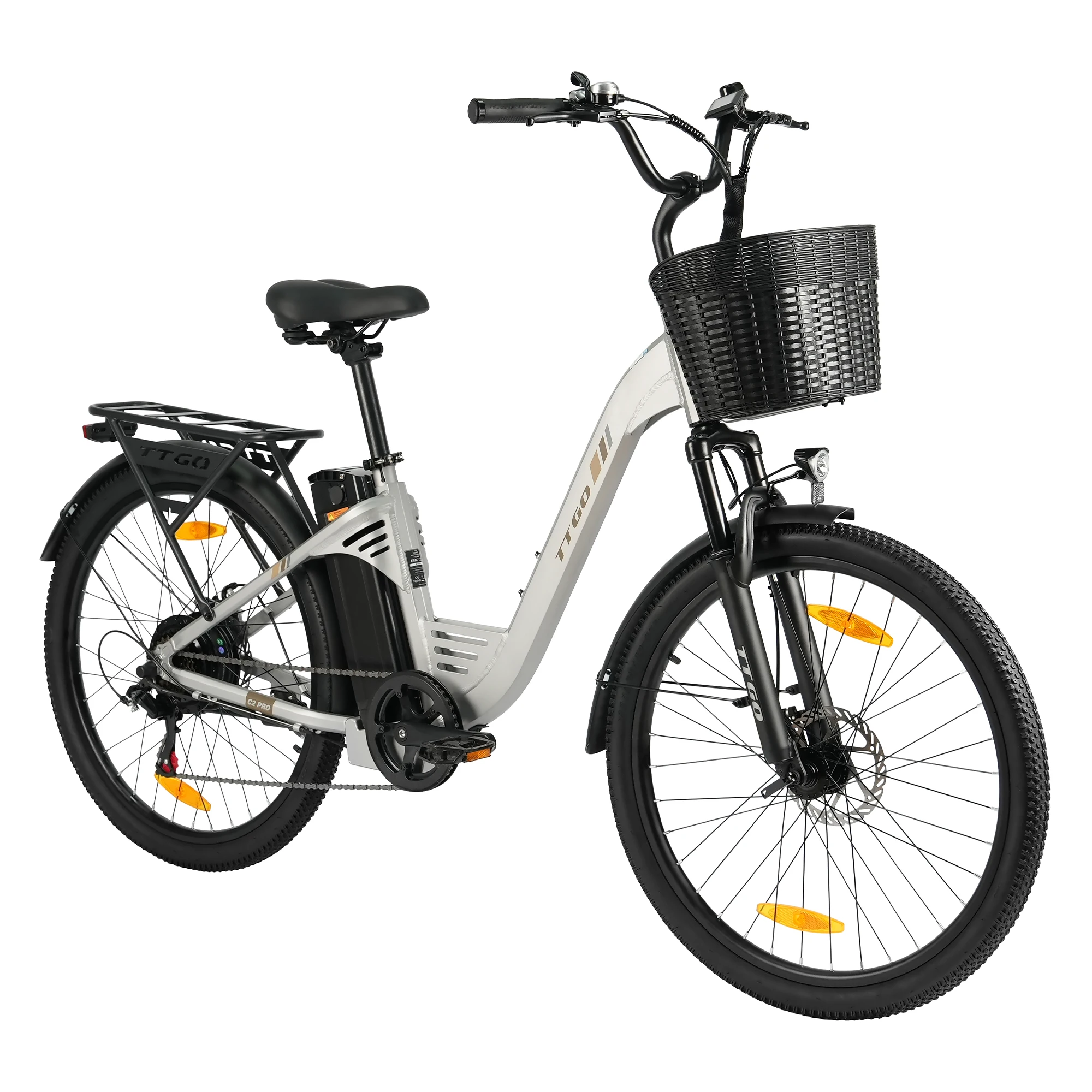 TTGO elektrische fiets voor volwassenen, 26-inch stadsfiets voor dames en heren, 36V 18Ah batterijfiets, 7-versnellingskettingaandrijving, schijfrem