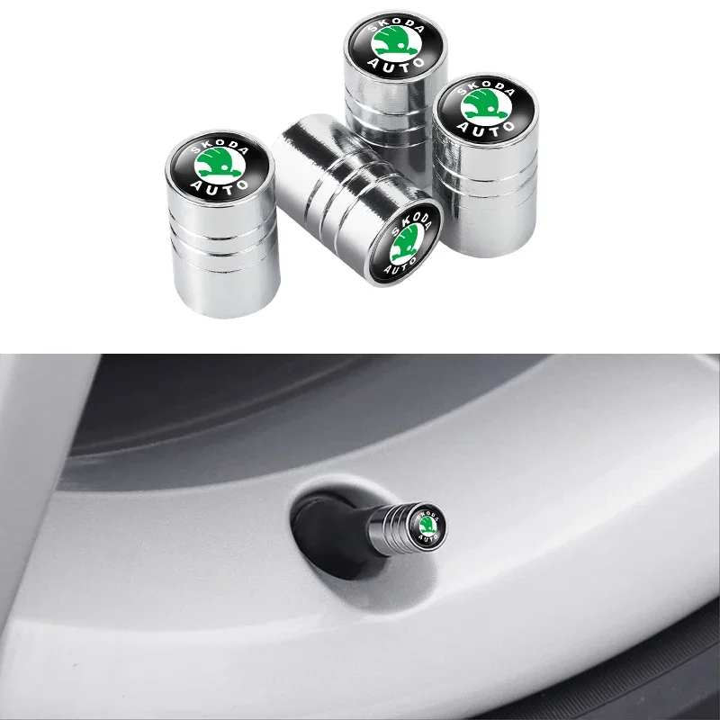 4Pcs Car Logo Wheel Tire Valve Air Valve Stem Caps For Skoda Octavia Fabia Kamiq Kapoq Kodiaq Rapid SCALA Superb A5 A7 RS Yeti