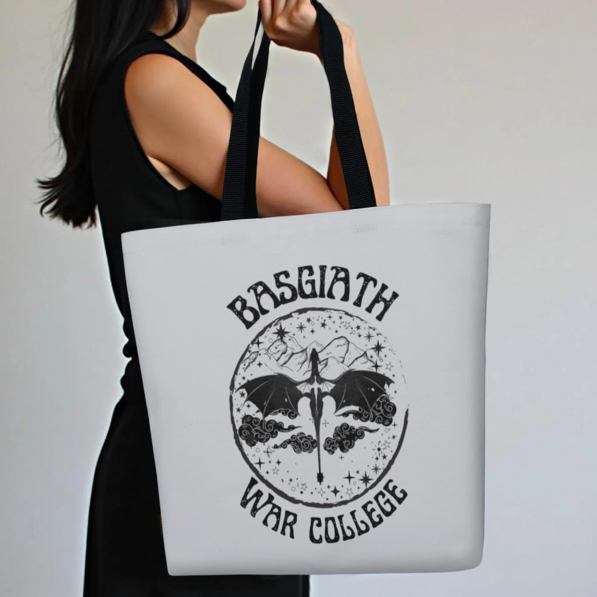 حقيبة تسوق متينة من القماش Basgiath War College حقيبة تسوق قابلة لإعادة الاستخدام بطباعة تنين خيالية أنيقة للاستخدام اليومي والكتاب #2