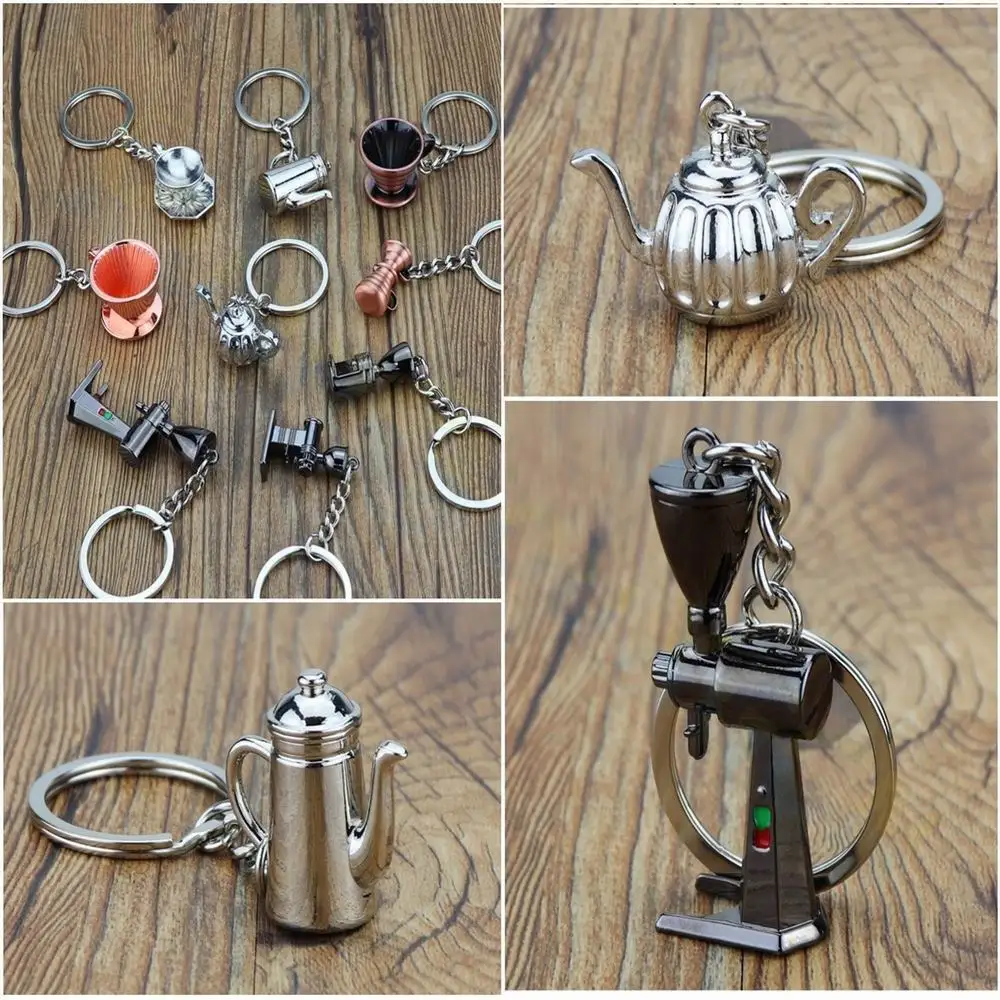 3D Creative Coffee Keychain Portable Coffee Machine Pitcher Keyring Coffee Handle Keyring Portable Coffeeware Accessories Gift