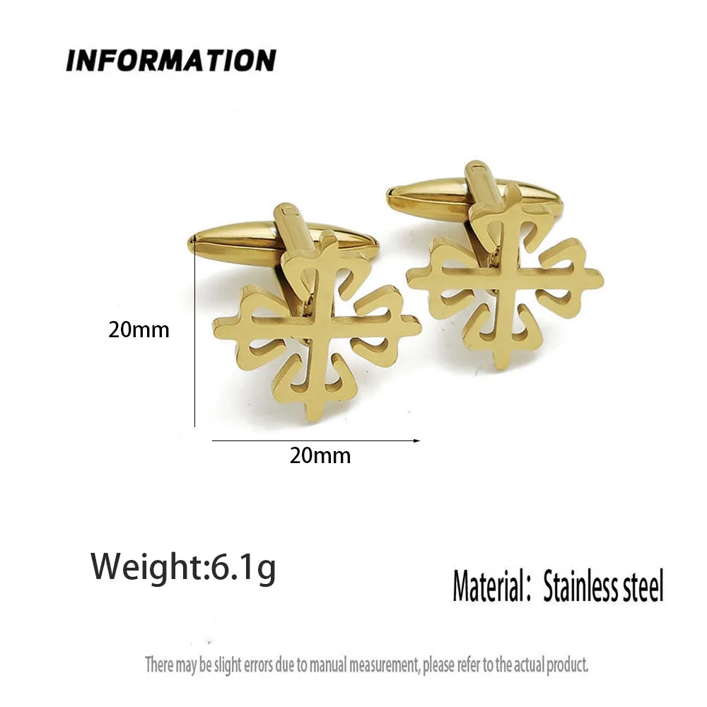 316L Stainless Steel Plated 18K Gold Floral Cross Hollow Cufflinks Vintage Geometric Suit Business Men Metal Jewelry Gift