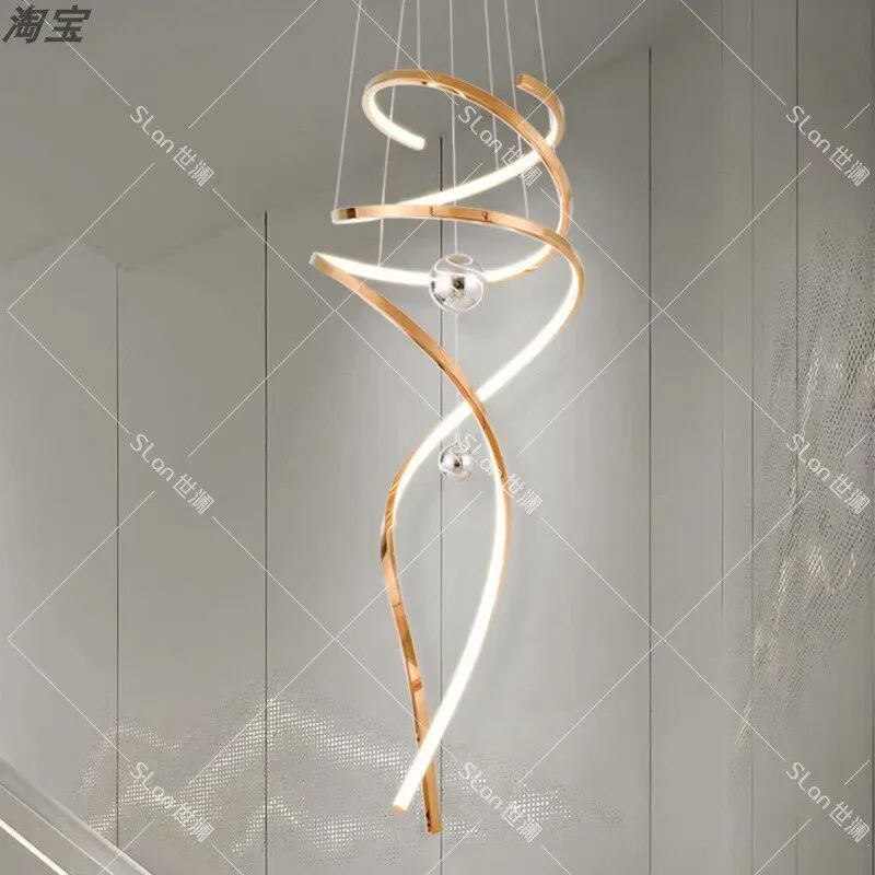 Duplex Floor Rotating Stair Chandelier 2026 New Loft Villa High Living Room Designer Stair Light Modern Luxury Hanging Lamp