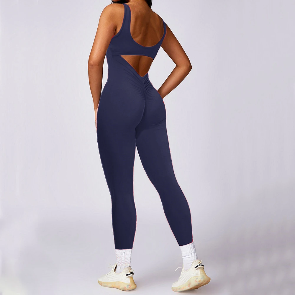 Summer Sexy Hollow Scrunch Pants Jumpsuit Push Up Unitard Gym Playsuit Women Romper One Piece Sport Outfit Set Fitness Overalls