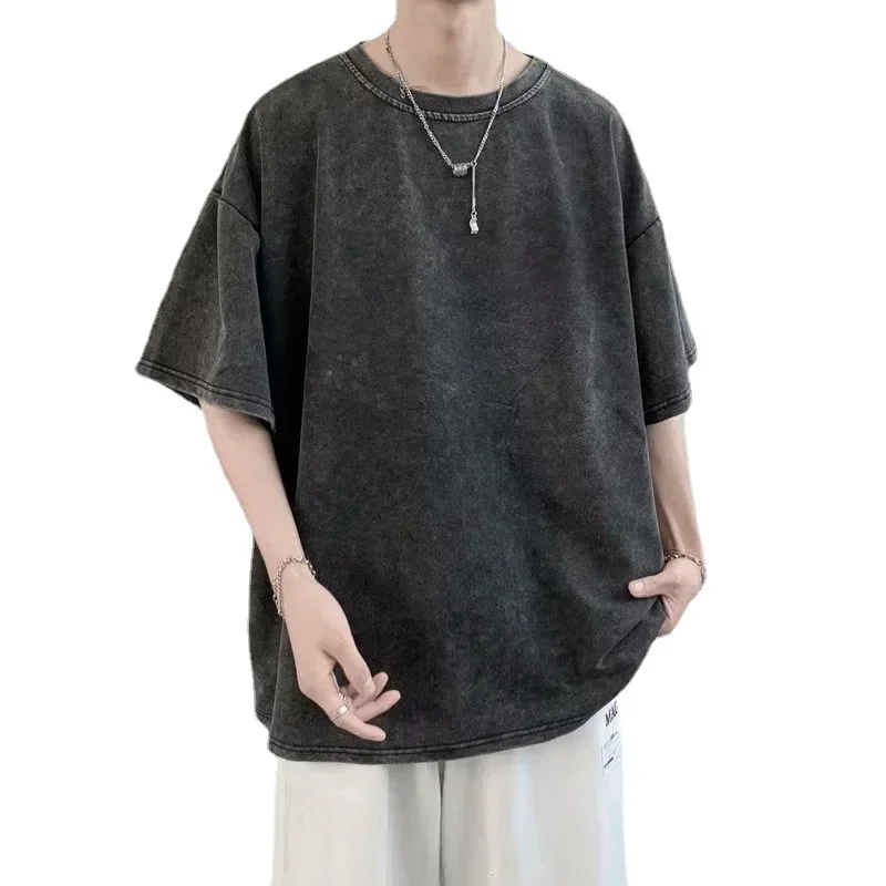 Baumwolle einfarbig Vintage gewaschen Distressed T-Shirts für Männer Sommer Overs ize lässig T-Shirt Kurzarm O-Ausschnitt Streetwear T-Shirts