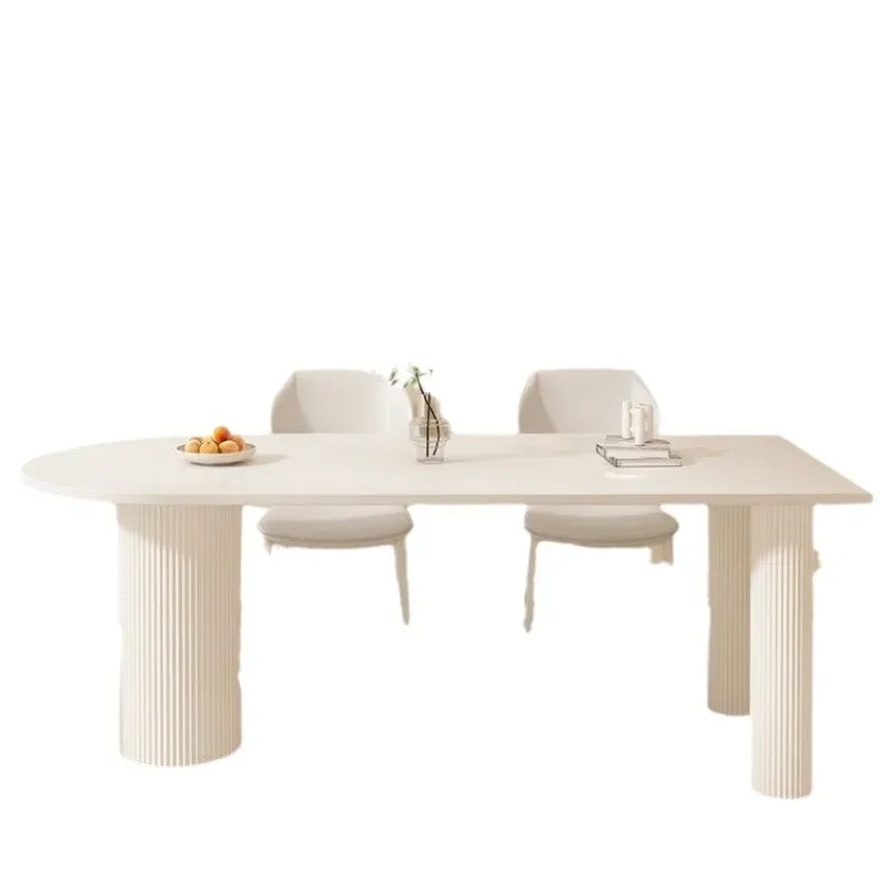French cream dining table and chairs combined dining table small apartment household island integrated modern simple home