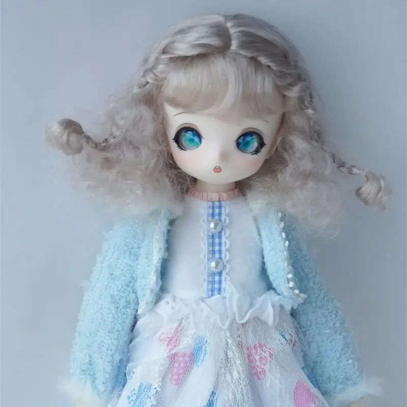 Miniature Mohair BJD Doll Wigs JD249 Double Braids 1/8 1/6 1/4 1/3 SD DOD QBaby Blythes Short Baby Wave Hair for Dolls