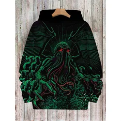 3D Printed Retro Art Hoodies For Men Cthulhu Pattern Sweatshirts Spring Autumn Casual Loose Hooded Long Sleeves Street Pullovers