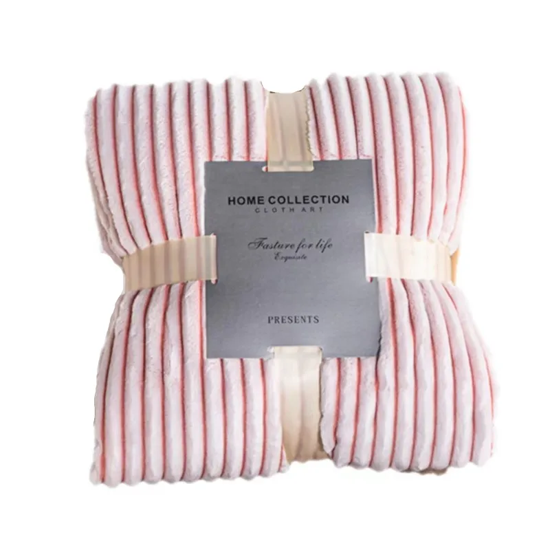 Throw Blanket All-Season Gift Luxurious Flannel Fabric-Soft Warm&Cozy Blankets for Couch Bed Travel Versatile Pink Stripe Design
