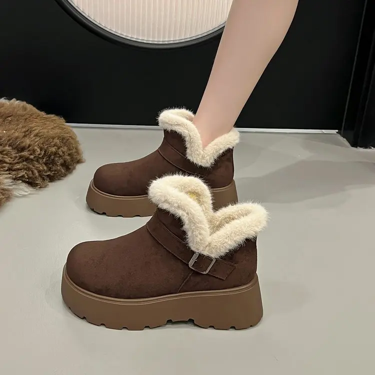 الشتاء أزياء سميكة القاع المرأة أحذية الثلوج حزام مشبك نمط جديد صوف مبطن أفخم أحذية قطنية عارضة جولة تو الأحذية #3