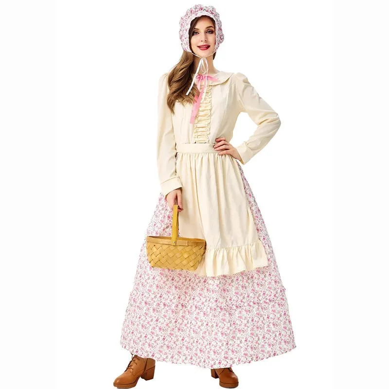 

Halloween Costume Wolf Grandma Coffee Pastry Chef Housekeeper Farm Owner Floral Print Women's Traditional Clothing Stage Costume
