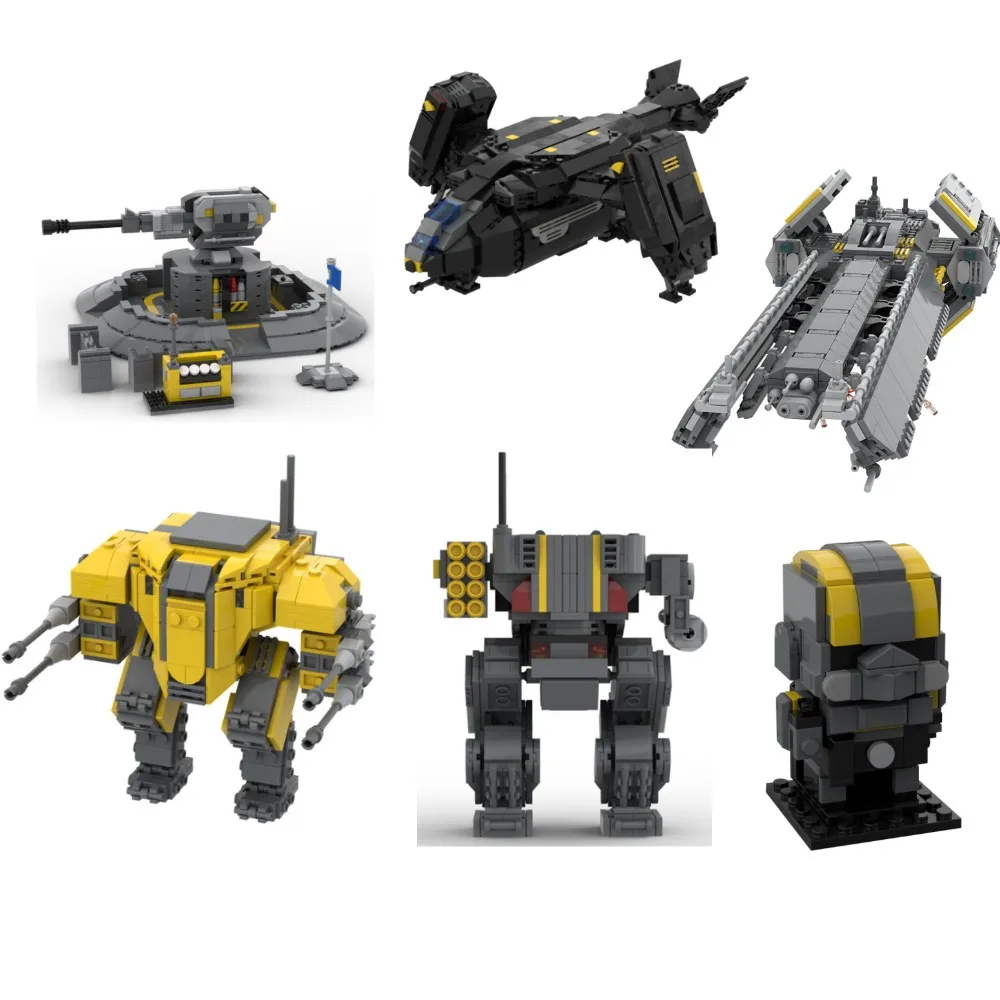 MOC Helldiverss 2 SEAF artillery Building Blocks Pelican-1 Extraction Shuttle Model Bricks Emancipator Exosuit Toy for Kids Gift