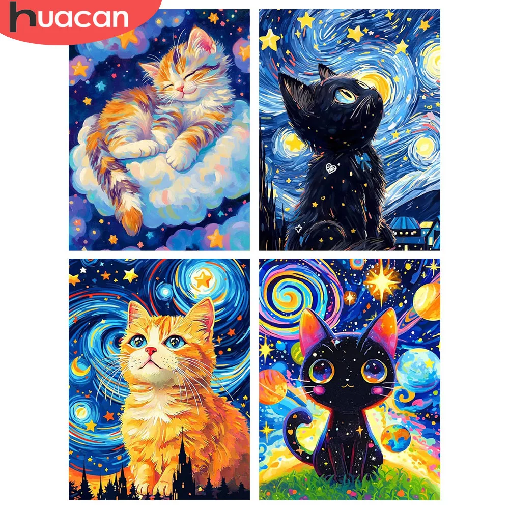 HUACAN 5D Diamant Mosaik Katze Tier Kreuzstich Vollbohrer Diamant Malerei Komplettset Sternenhimmel Wanddekoration