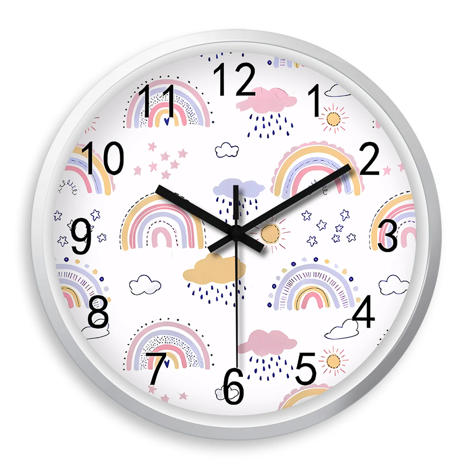 8 Zoll Regenbogen Wolke Cartoon Böhmisches Muster Kunststoff Glas Wanduhr Wohnzimmer Schlafzimmer Küche Home Dekoration Wanduhr Stille Quarzuhr Urlaub Geschenk (keine Batterie)