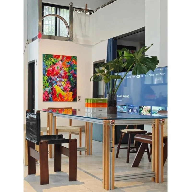 

New Chinese tea table wabi style modern tempered glass dining table