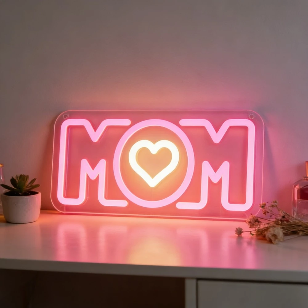 momネオンサイン、白いハートledライト付き、寝室、リビングルーム、家の装飾、母の日ギフト、ロマンチックな温かい雰囲気照明