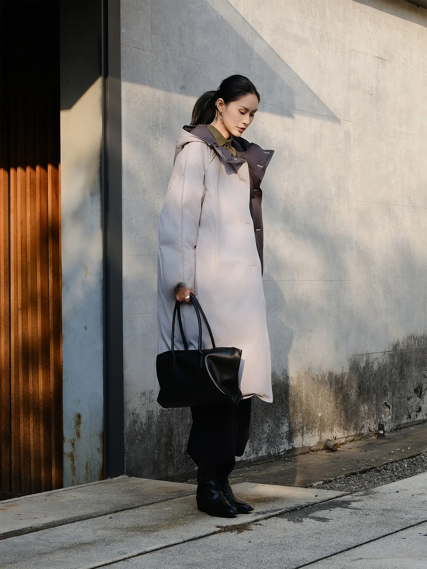 

Double-Sided Wearable Long Hooded Du down Jaet JIEJI Winter Warm Casual Sle 90% White Goose down Filled Ladies Coat