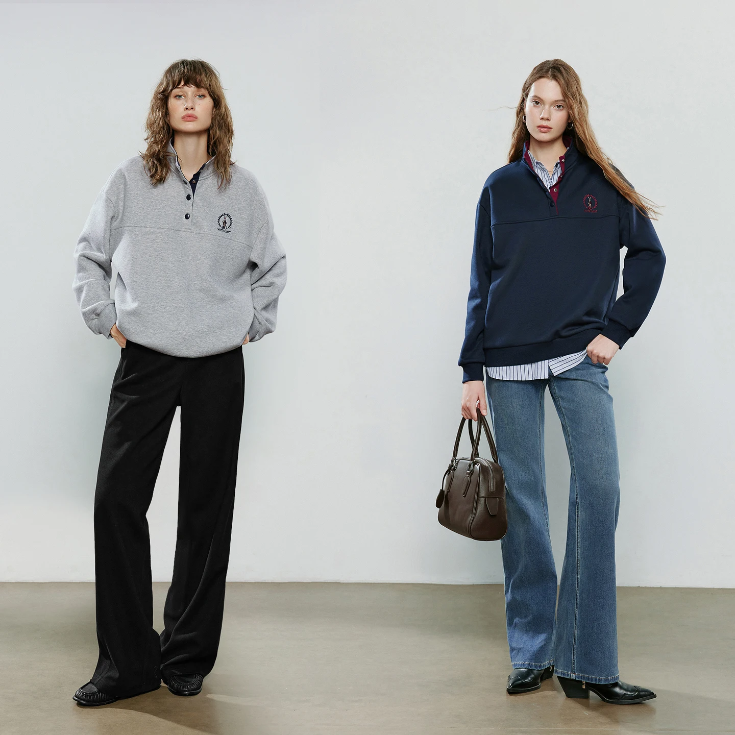 TOYOUTH المرأة هوديس البلوز 2025 شتاء جديد التباين اللون أزرار خاطفة الوقوف طوق أرنب التطريز الدافئة فضفاض القمم #5