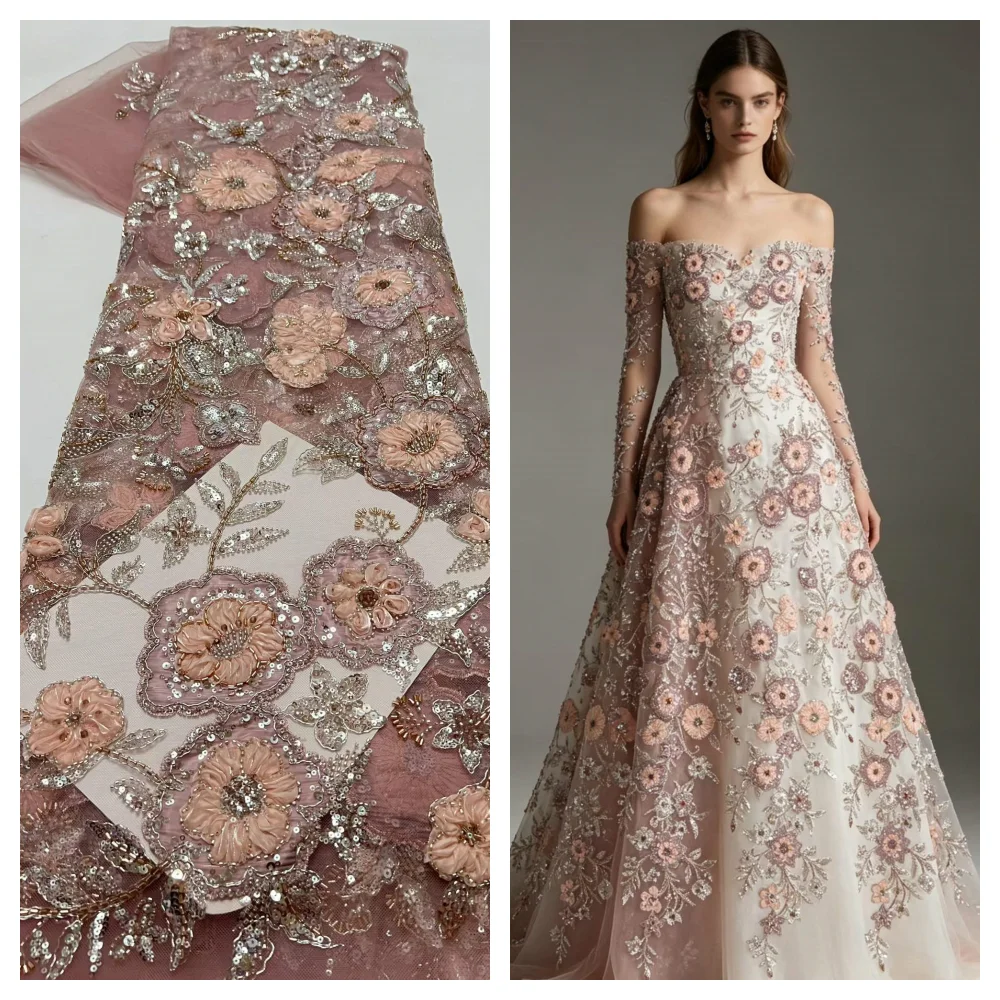 Nigerian Brocade Fabrics 2026 High Quality 5 Yards African Jacquard Gilded Lace Fabric Luxury for Women Evening Party Dresses