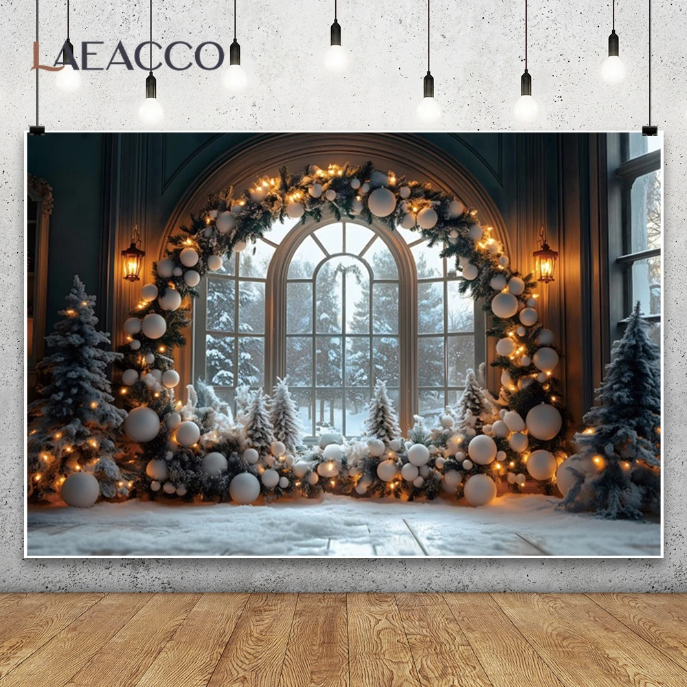 Christmas Xmas Tree Window Fireplace Photography Background Arch Door Wreath Gifts Candle Family Portrait Backdrop Photo Studio