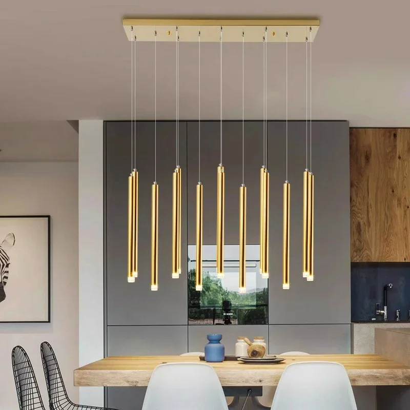 

Modern Minimalist Black/gold Aluminium Pendant Lights Cylindrical Chandelier Living Room Restaurant LED Long Line Hanging Lamps