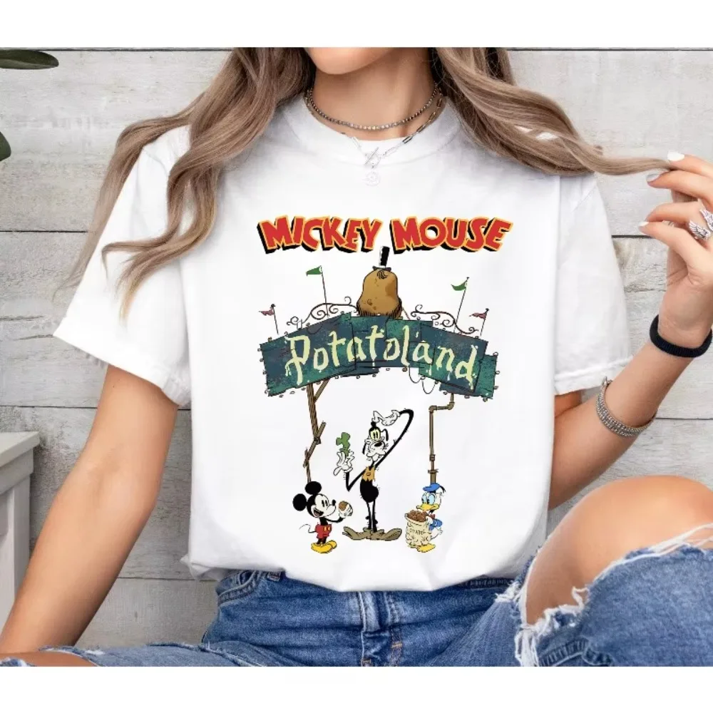 قميص ديزني فينتاج المضحك ميكي جوفي دونالد بوتاتولاند الكلاسيكي قميص ديزني لاند العائلي لرحلة العطلات ملابس المملكة السحرية