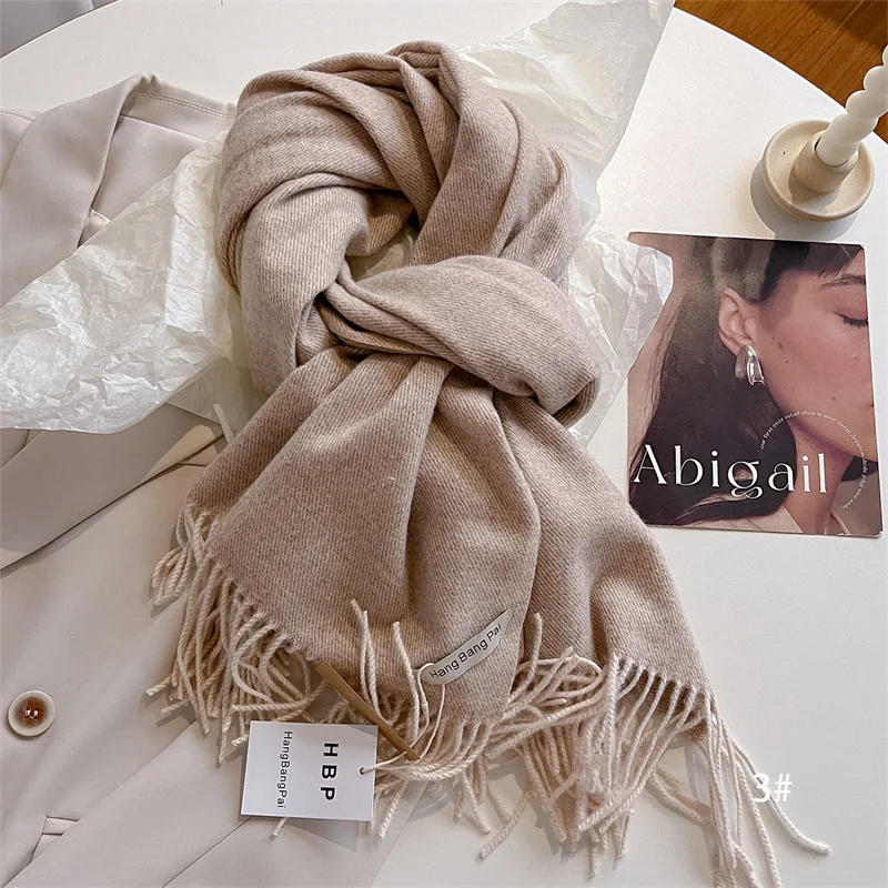 New Winer Warm Cashmere Scarf for Women Fashion Solid Thick Blanket Pashmina Shawl Wrap Female Bufanda Echarpe Foulard 2024