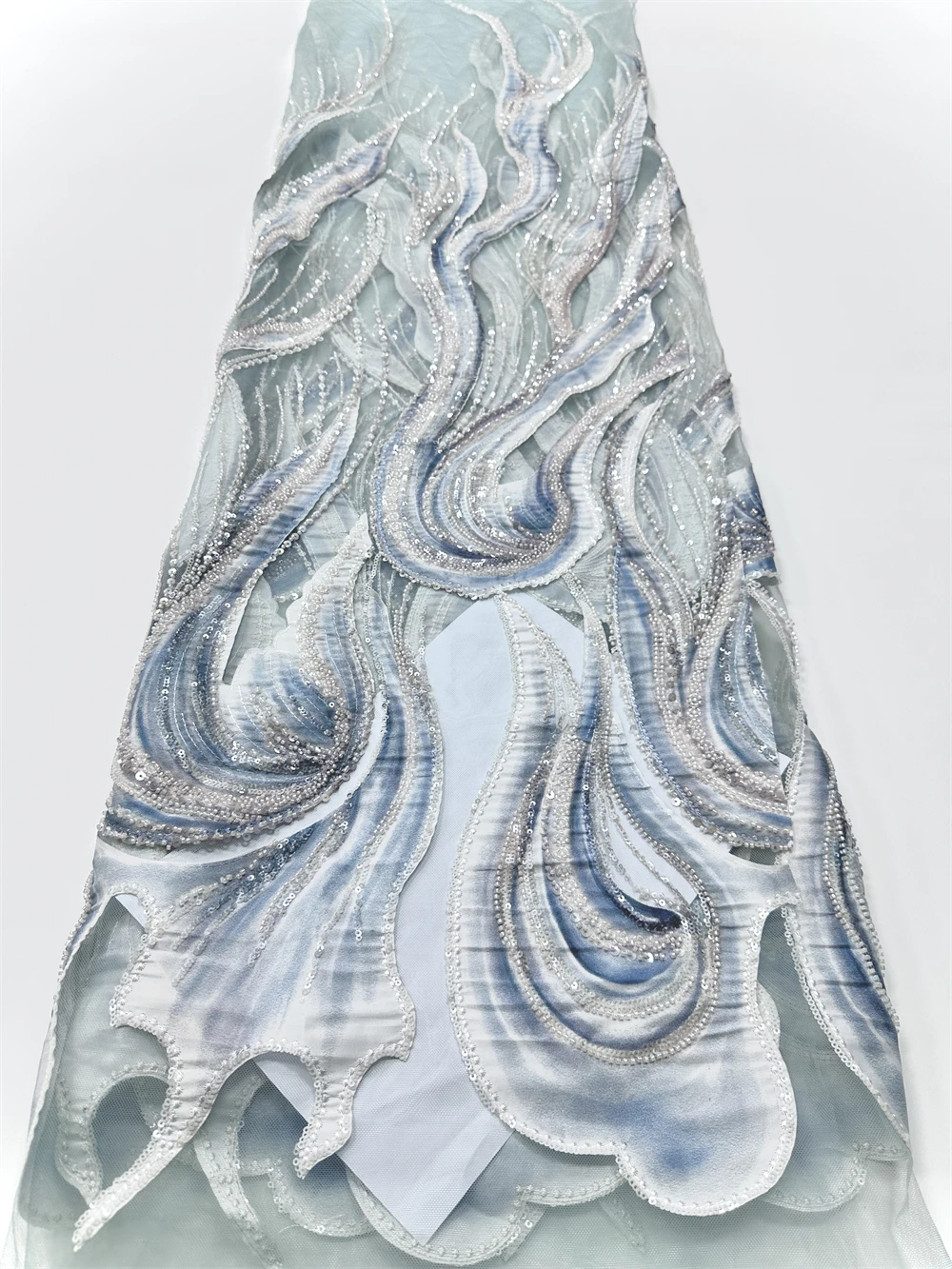 High Quality African Nigeria Sequins Tulle Lace Fabric Embroidery Wedding Party Guipure Dress Beads Stone 5 Yards Dress Sewing