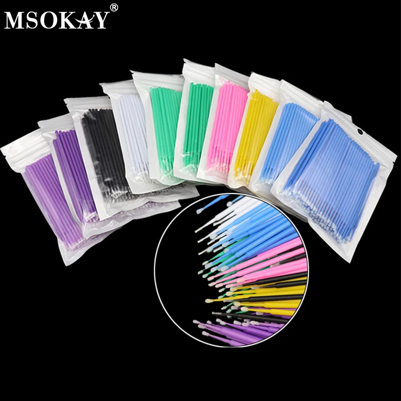 MSOKAY100PCS/Lot Eyelash Brushes Cotton Swab Micro Individual Eyelashes Microbrush Removing Cleaning Lash Extensions Accessories