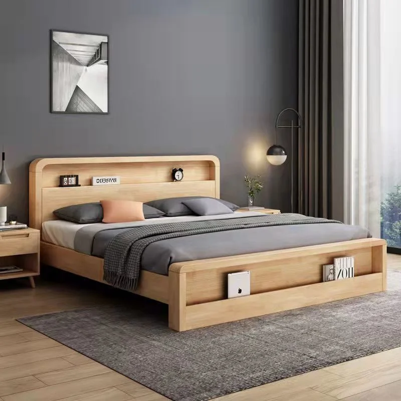 Full solid wood bed master bedroom white 1.8m double bed modern contracted small family 1.5m single bed