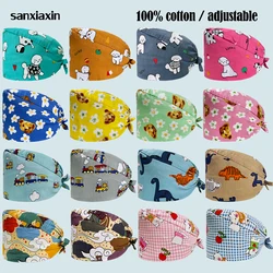 Lab Cartoon Print Head Cover Cotton Medical Nurse Cap Women Sweat-absorbent Scrub Caps Male Dentist Nursing Hats Men Cooking Cap