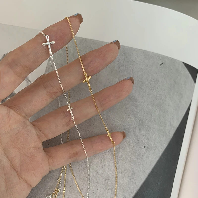 

New 925 Sterling Silver Cross Necklace Charm Simple Style Woman Pendant Choker Birthday Gift for Friends Exquisite Jewelry