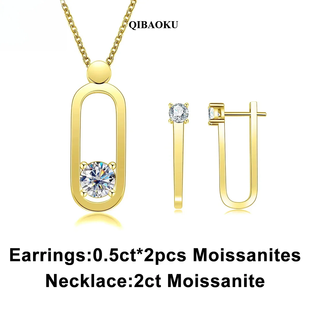 FCGJHW 2ct D Color Moissanite Pin Necklace Yellow Gold Plated Moissanite Pin Earrings Wedding Jewelry Set Gifts For Women 2026 5
