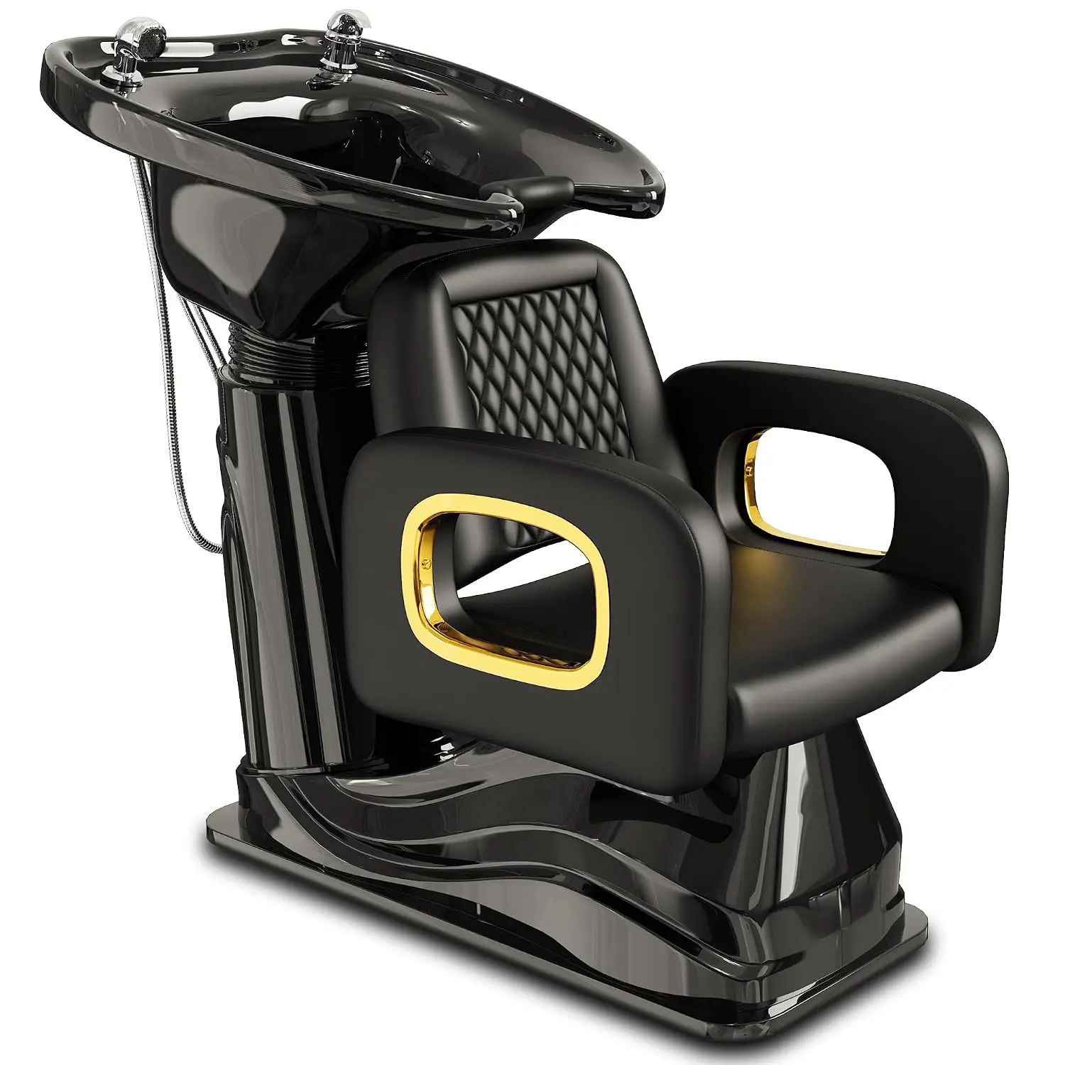 Black and Gold Shampoo Chair, Professional Shampoo Bowl and Chair Set for Salon, Comfortable Barber Backwash Chairs with Memory