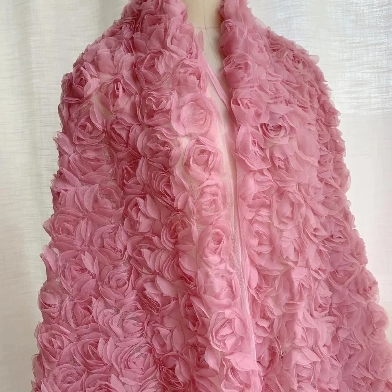 

High Quality 3D Large Rose Embroidered Lace Fabric, Discoloration Flower Children's Applique Clothing, Dress Fashion Accessories