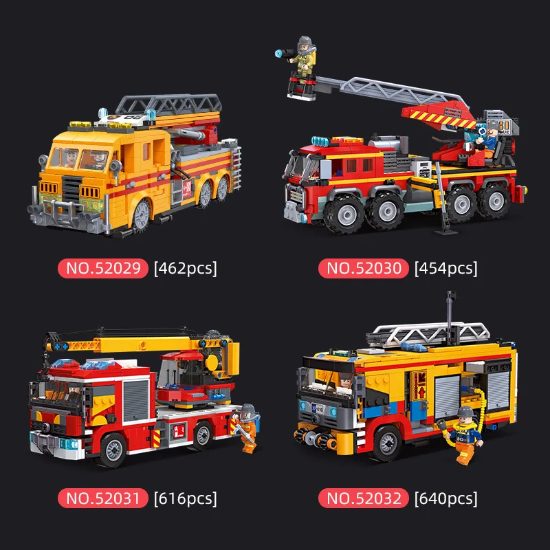 New JIESTAR 52032 City Rescue Fire Truck Building Blocks Assembling Bricks Model Toys for Boys Christmas gift Set