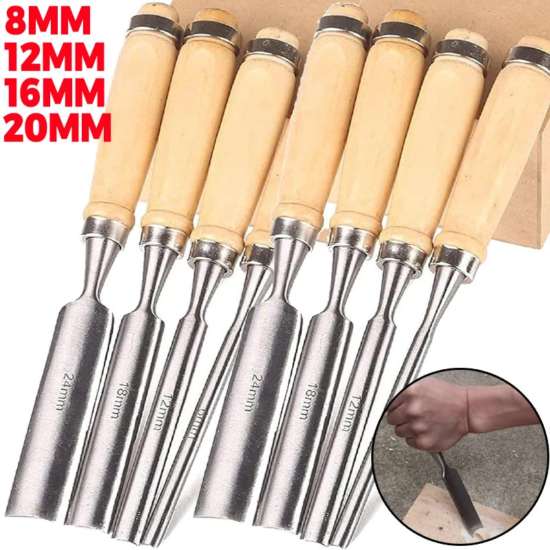 

8/12/16/20mm Wood Carving Chisels DIY Handicraft Carving Chisel Professional Hand Woodworking Wooden Handle Engraving Chisel